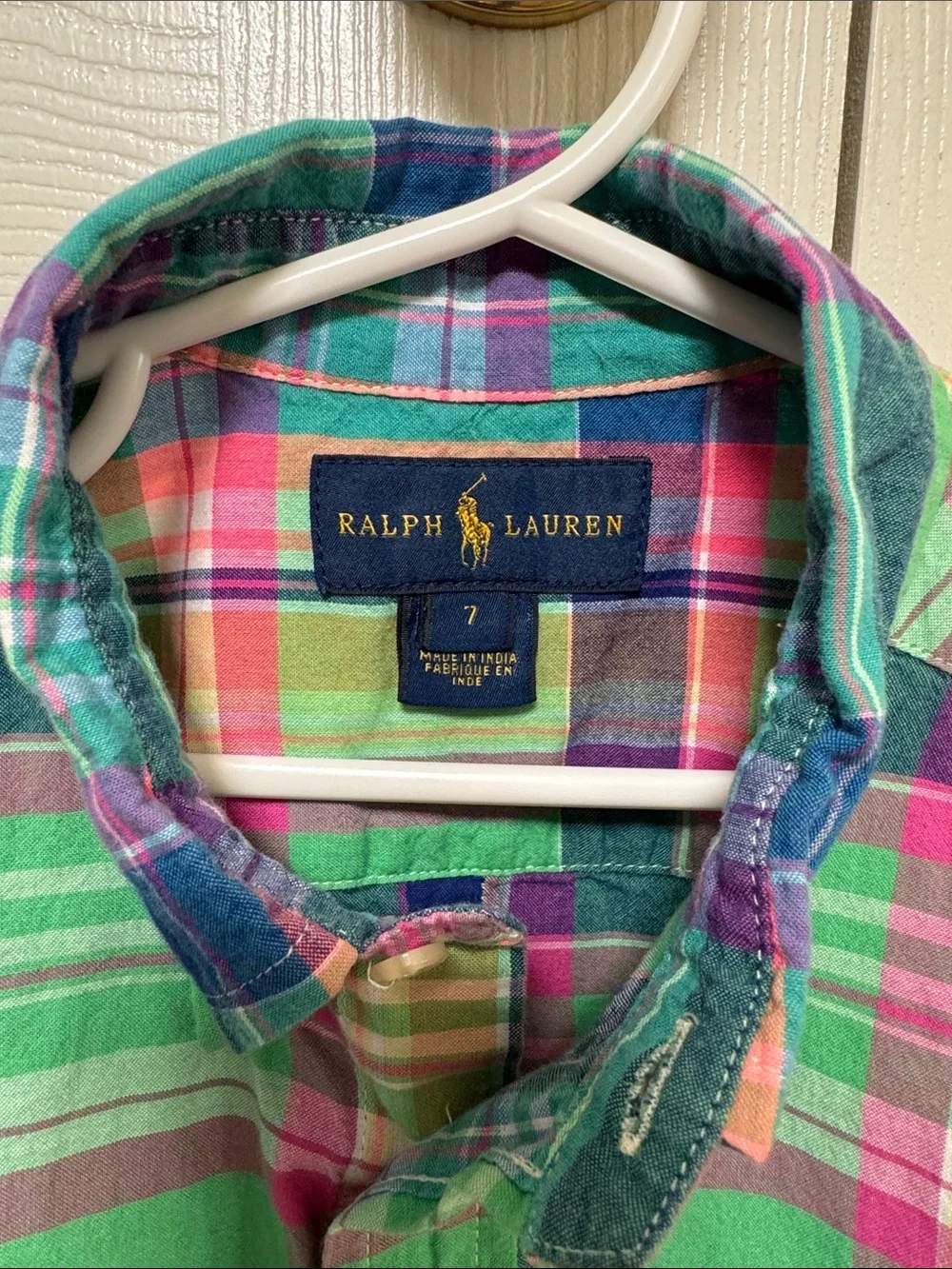 Boys Ralph Lauren Green Plaid Short-Sleeve Button-Down Shirt with Pink & Navy